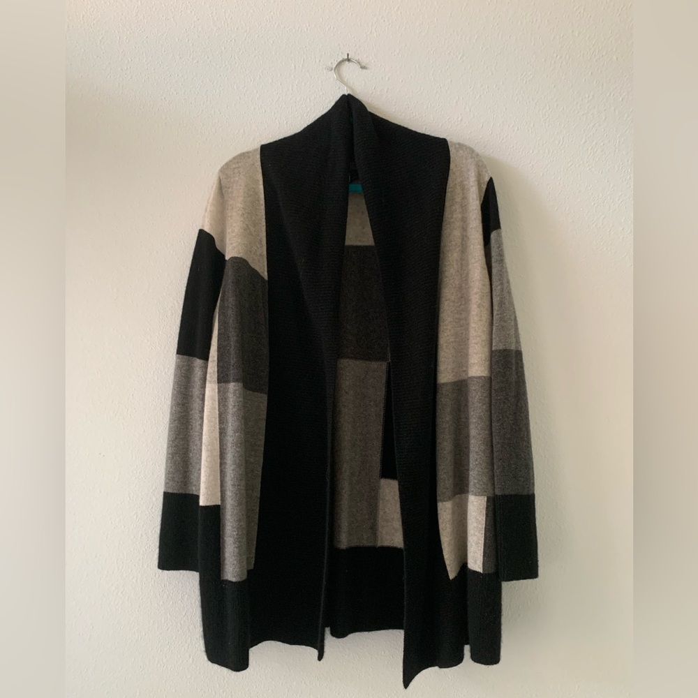 Cashmere Charter Club Gray and Black Open Cardigan 100% Cashmere
